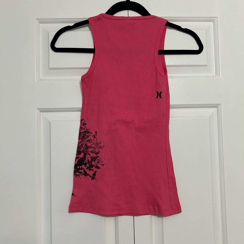 Vintage Y2K Hurley Pink Cotton Ribbed Tank Top Screen Print Birds in a Tree - Picture 6 of 6